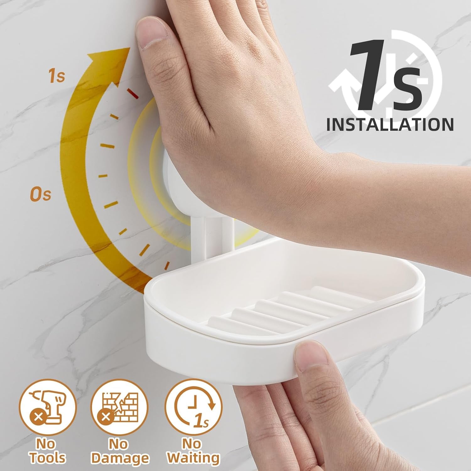 Soap Dish Holder for Shower Suction Cup Wall Mounted Self Draining No-Drilling Removable Bar Soap Sponge Holder for Bathroom Bathtub Kitchen Sink Waterproof Strong Vacuum Suction Adhesion