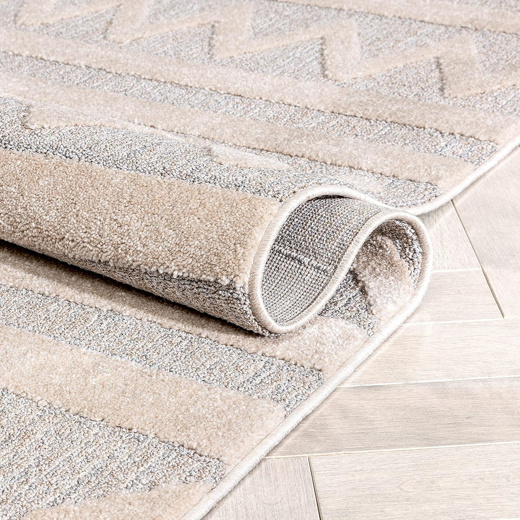 Harlow Zara Tribal Moroccan Diamond Pattern Beige High-Low 5'3" X 7'3" Area Rug