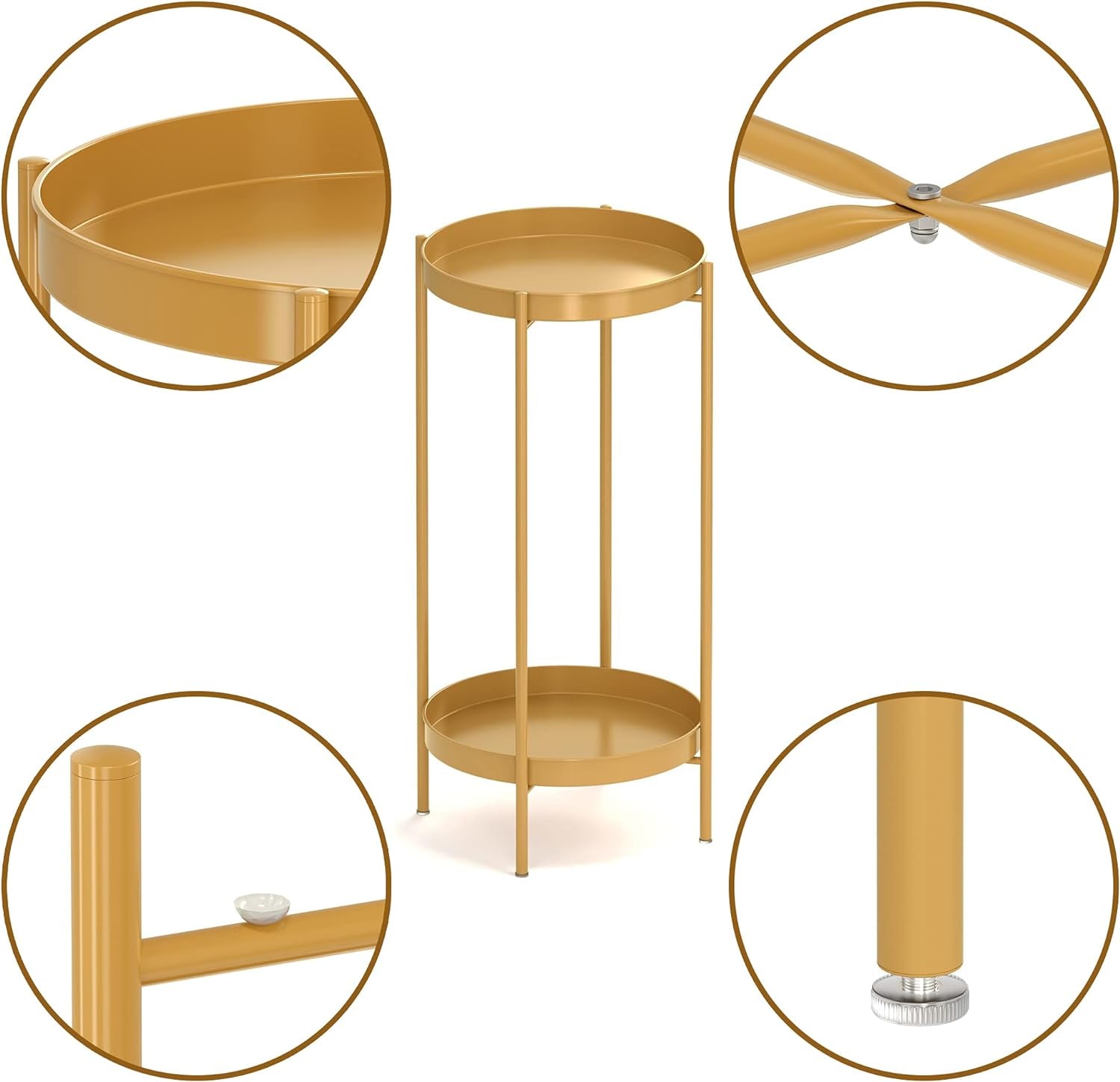 Plant Stand Indoor Outdoor - Flower Pot Holder Metal Plant Rack Organizer, 2 Tiers Tall Plant Display Storage Shelf Table for Home Garden Patio Bathroom Office Living Room Balcony Corner (Gold)