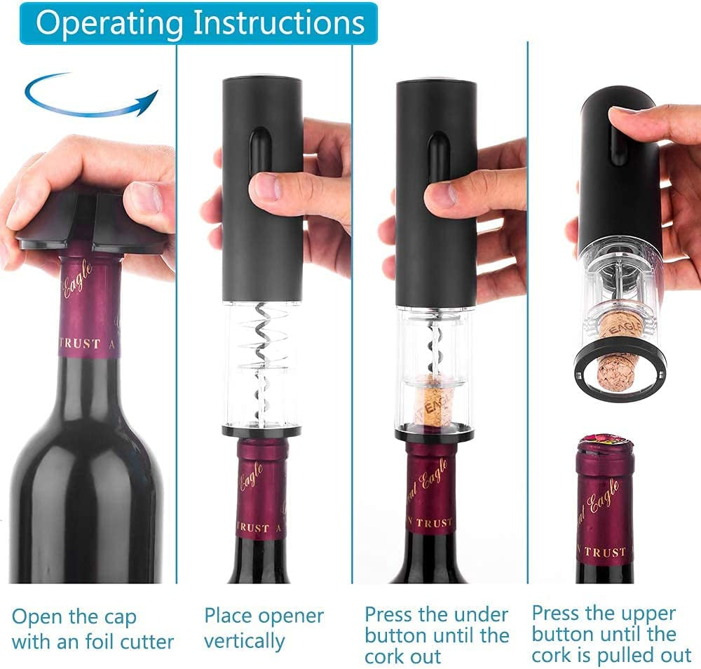 Electric Wine Opener, Automatic Electric Wine Bottle Corkscrew Opener, Rechargeable Stainless Steel Cordless Electric Wine Bottle Opener Gift Set with Foil Cutter, USB Charging Cable