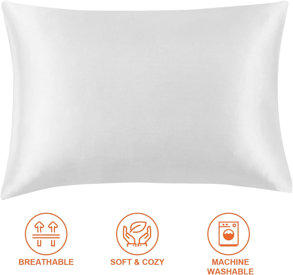 Satin Pillowcase Queen Set of 2, Soft Pillowcases for Hair and Skin Similar to Silk, White Pillow Cases 2 Pack with Envelope Closure, 20X30 Inches