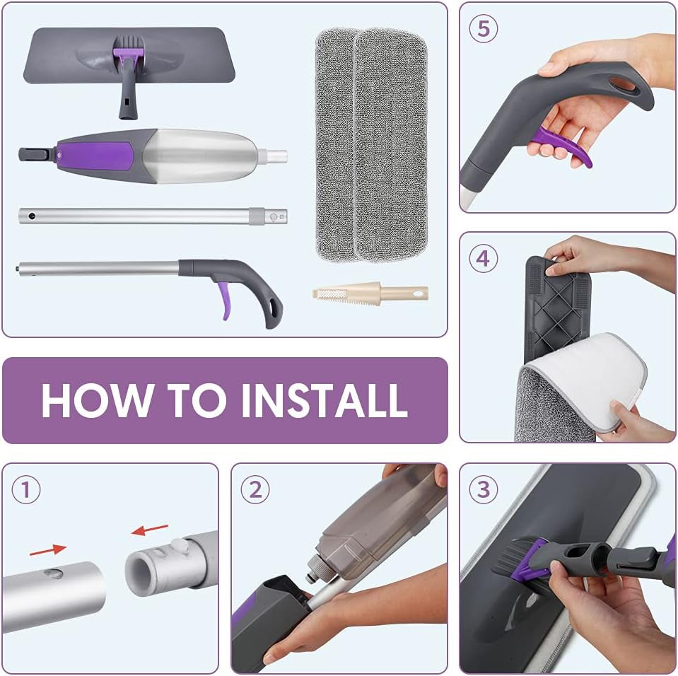 Spray Mops for Floors Cleaning,  Microfiber Flat Floor Mop Wet Dry with 550ML Refillable Bottle 2 Washable Pads Replacement for Wooden Laminate Tile Marble Kitchen