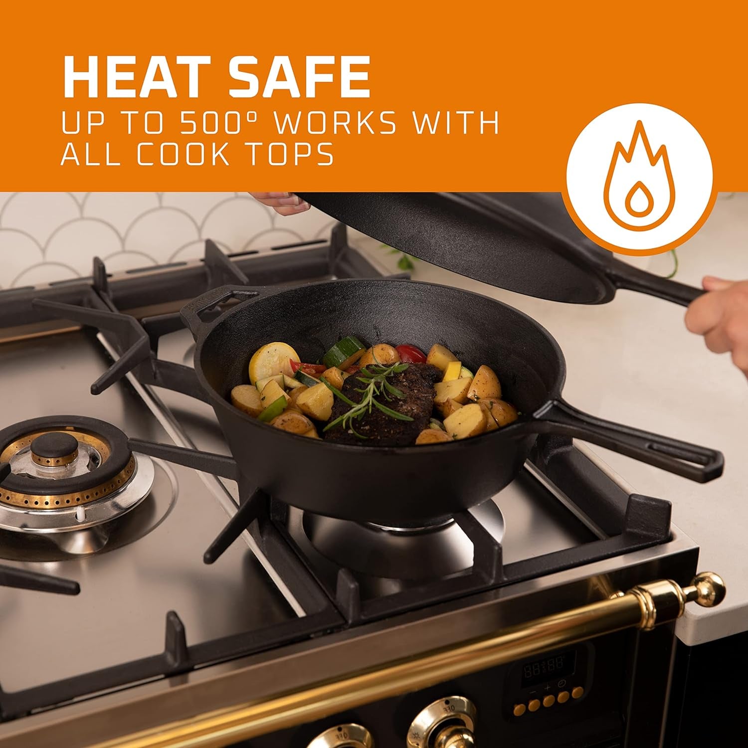 Cast Iron Skillet - 3 Quart Pre-Seasoned Cast Iron Dutch Oven - Deep Pot with Handle and Frying Pan Bundle - Kitchen Cookware for Indoor or Outdoor Camping