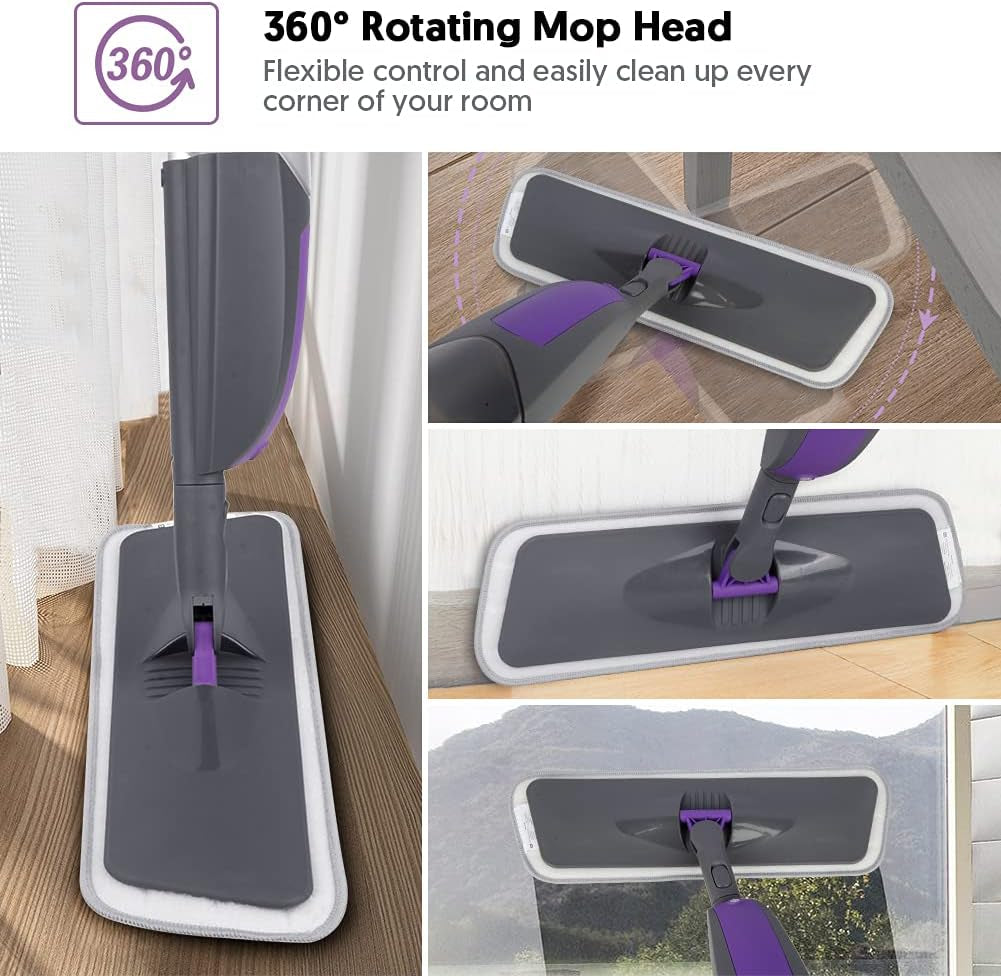 Spray Mops for Floors Cleaning,  Microfiber Flat Floor Mop Wet Dry with 550ML Refillable Bottle 2 Washable Pads Replacement for Wooden Laminate Tile Marble Kitchen