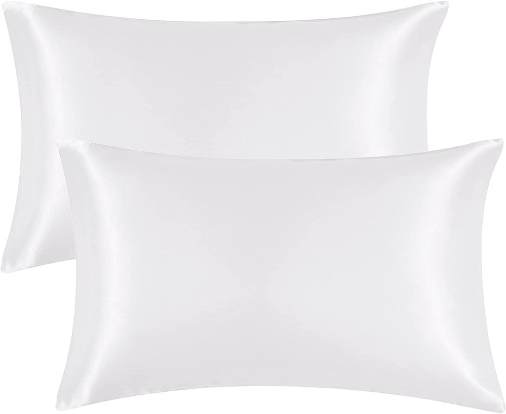 Satin Pillowcase Queen Set of 2, Soft Pillowcases for Hair and Skin Similar to Silk, White Pillow Cases 2 Pack with Envelope Closure, 20X30 Inches