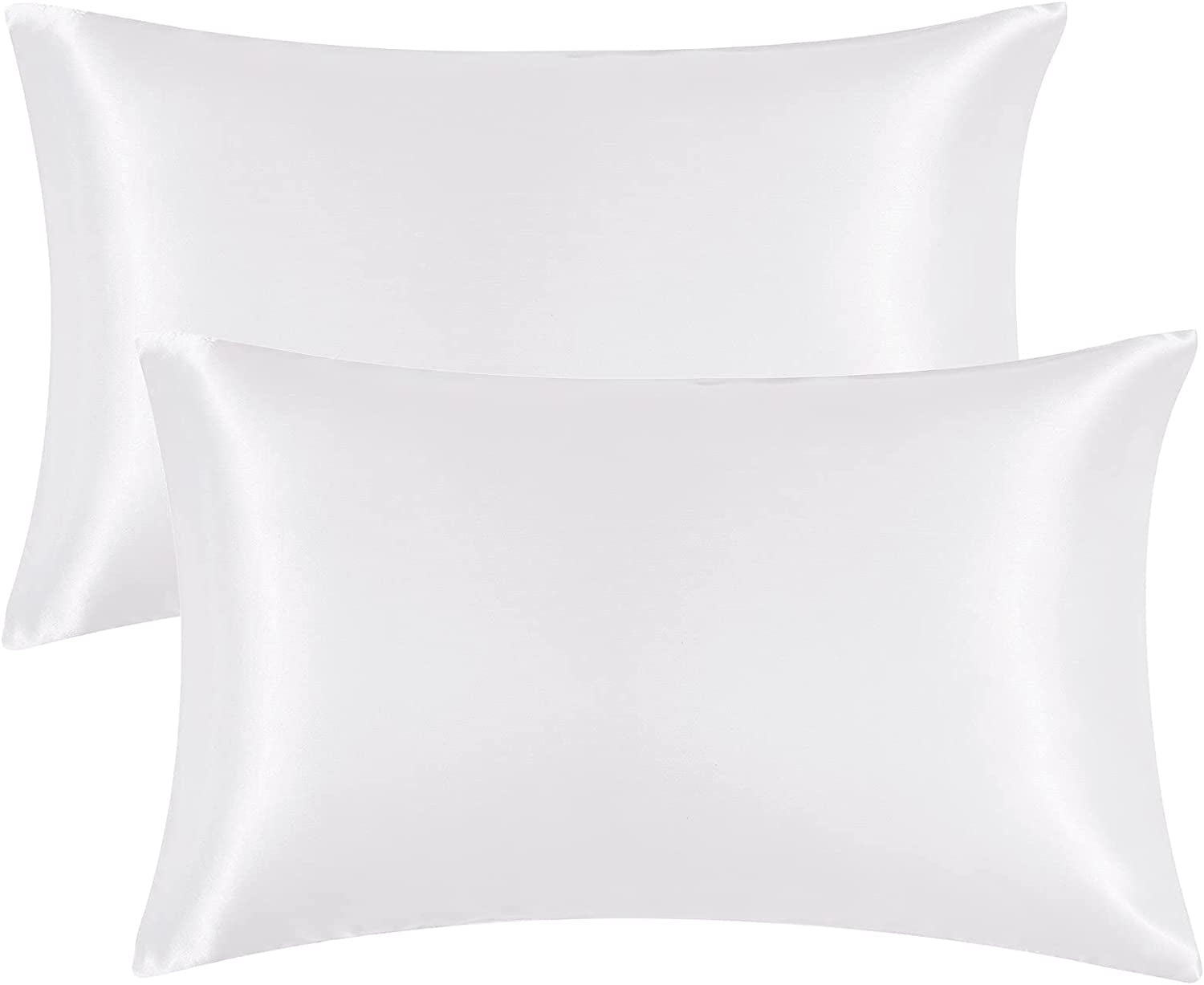 Satin Pillowcase Queen Set of 2, Soft Pillowcases for Hair and Skin Similar to Silk, White Pillow Cases 2 Pack with Envelope Closure, 20X30 Inches