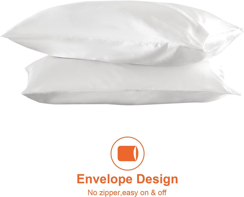 Satin Pillowcase Queen Set of 2, Soft Pillowcases for Hair and Skin Similar to Silk, White Pillow Cases 2 Pack with Envelope Closure, 20X30 Inches