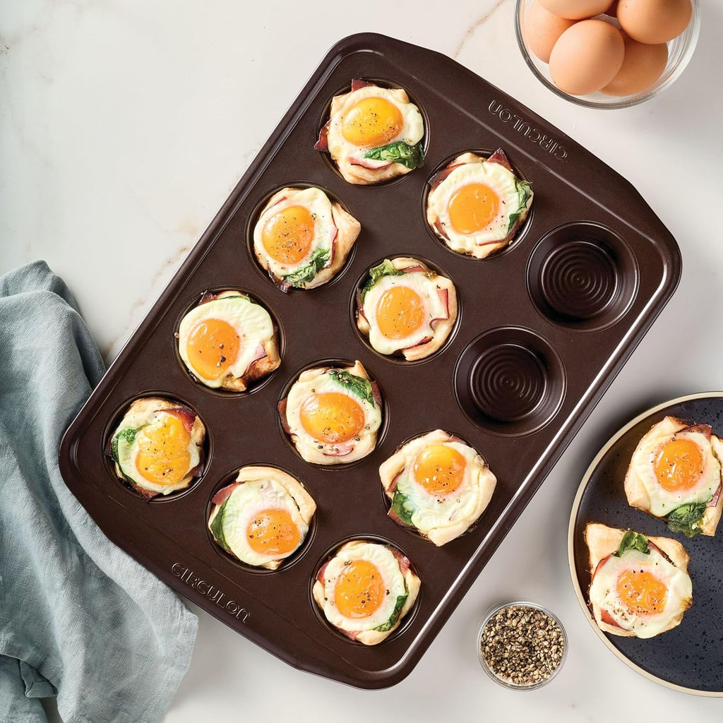 Nonstick Bakeware 12-Cup Muffin Tin, Brown, Steel