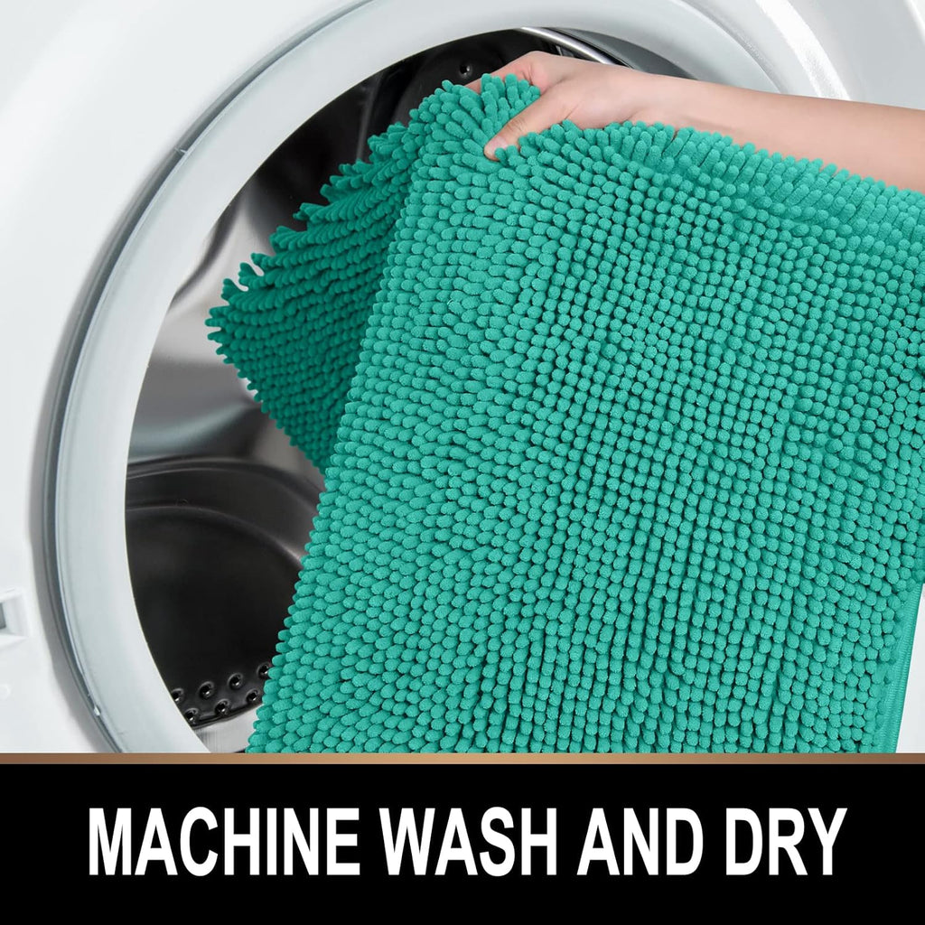 round Area Rug Set for Bathroom | Soft Plush Chenille Bath Mat, Water Absorbent Non-Slip Bathroom Rug | Washable Shag Carpet for Shower, Bedroom, or Home Décor | 36"X36" (Round) | Turquoise