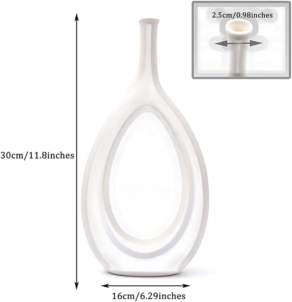 Ceramic Oval Geometric Vase, White, 11"