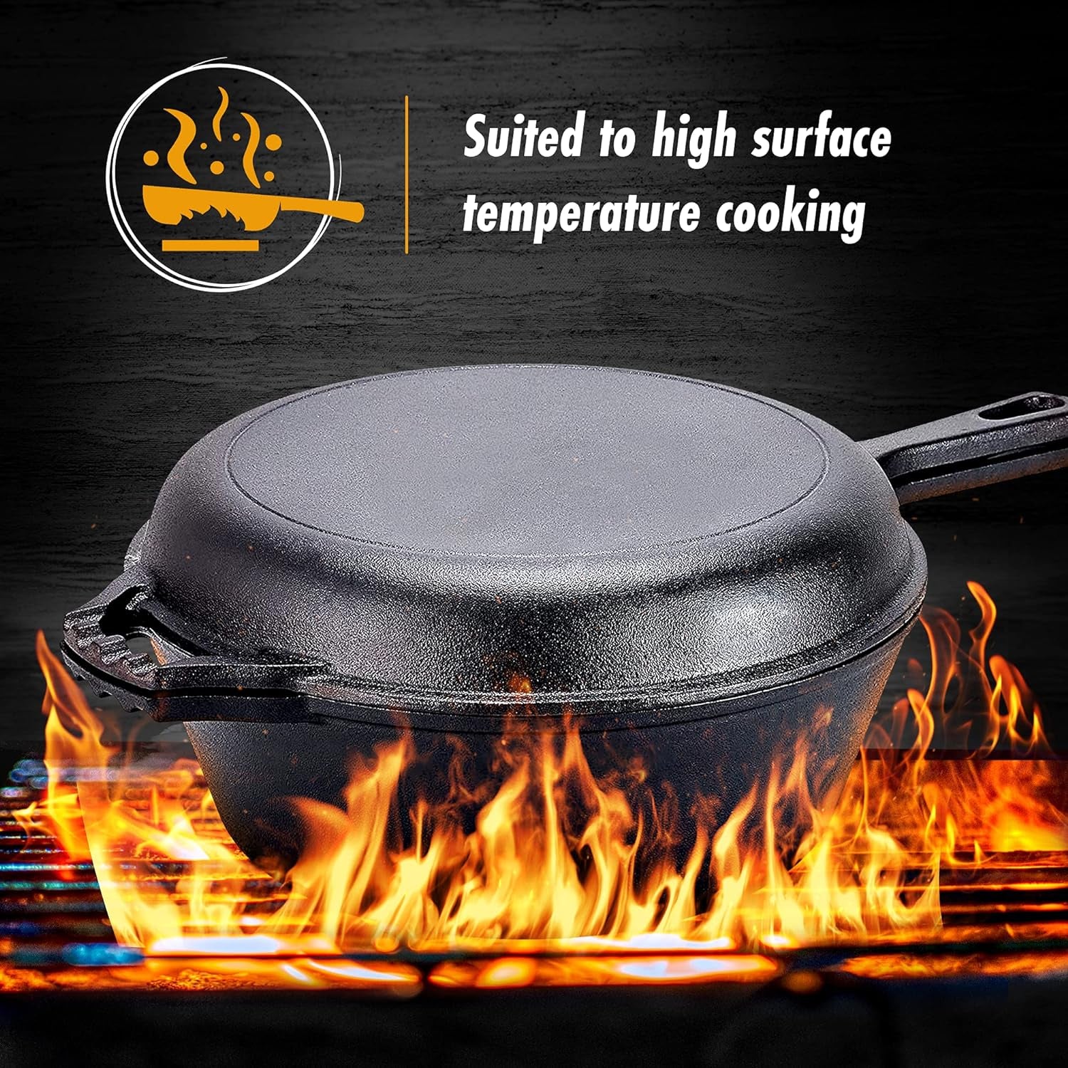 Cast Iron Skillet - 3 Quart Pre-Seasoned Cast Iron Dutch Oven - Deep Pot with Handle and Frying Pan Bundle - Kitchen Cookware for Indoor or Outdoor Camping