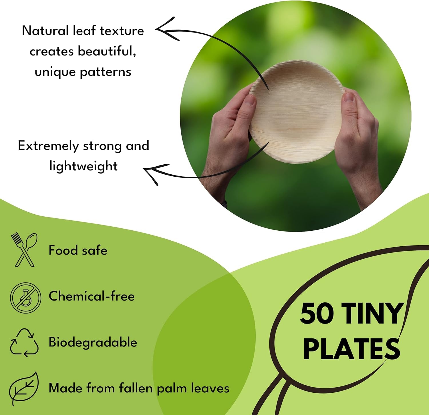 Small 6 Inch round Palm Leaf Dessert Plates - 50 Pack - Same as Disposable Bamboo Plates for Appetizers and Cocktails - Compostable and Eco-Friendly