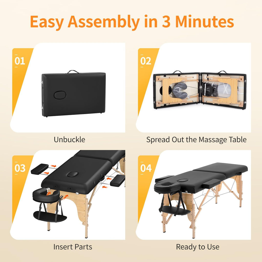 Massage Bed Portable Massage Table 24 Inch Wide Lash Bed Height Adjustable 2 Folding Spa Table with Non-Woven Bag for Spa Footmassage Facial Carespa Tattoo