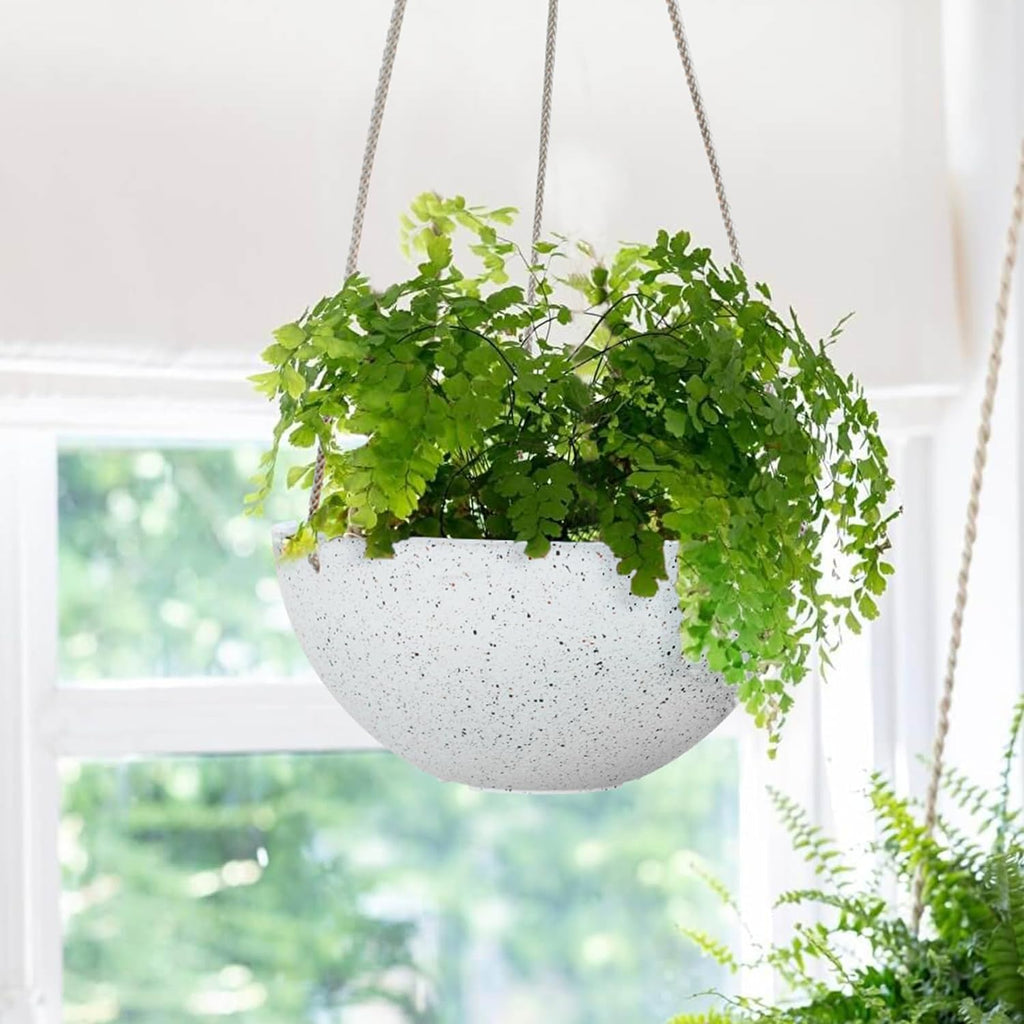 Hanging Planters for Indoor Plants - Flower Pots Outdoor 9.84 Inch Garden Planters and Pots,Speckled White Set of 2