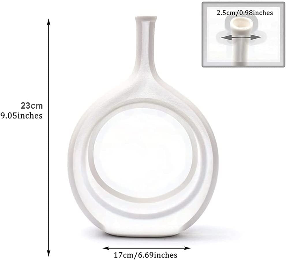 Ceramic Oval Geometric Vase, White, 11"