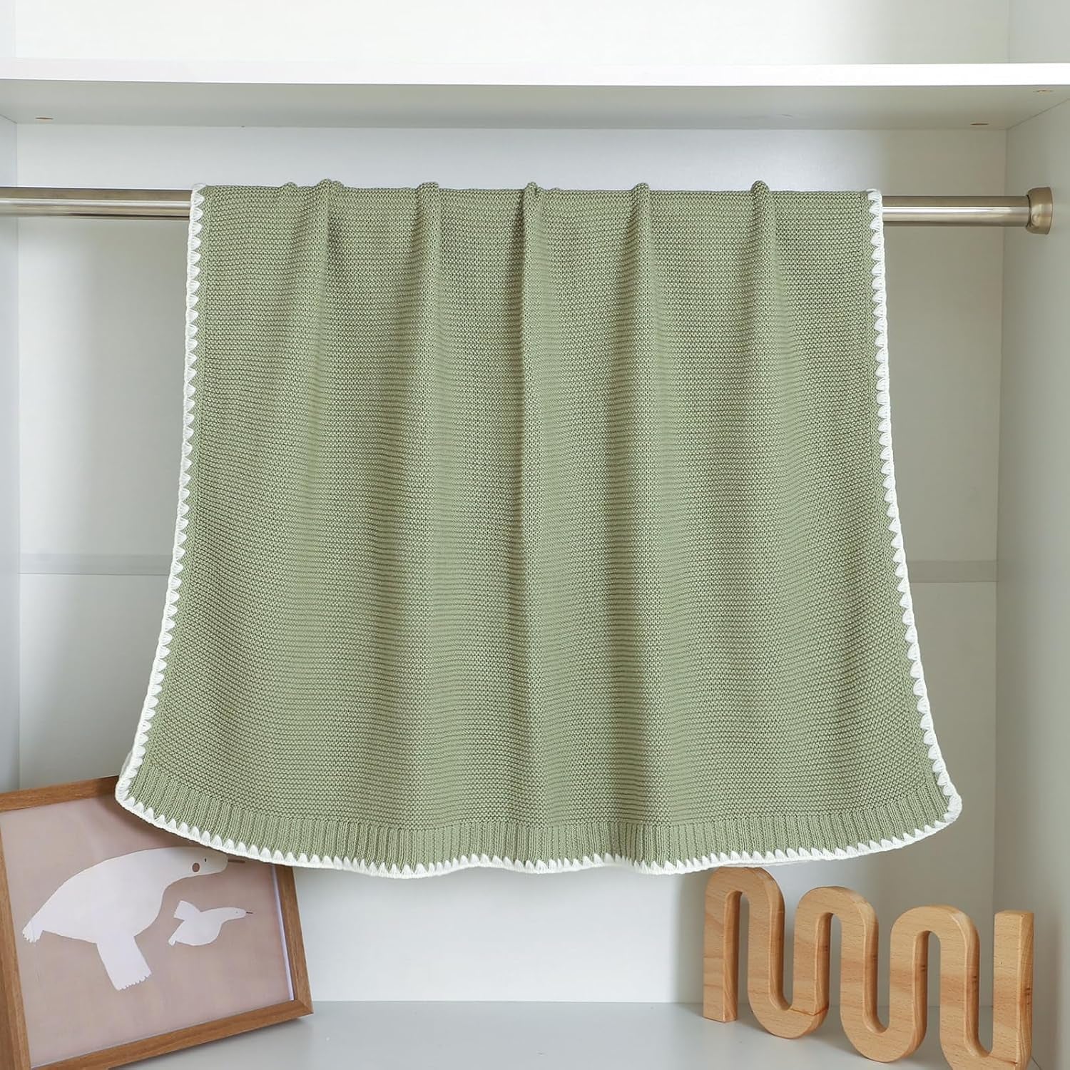 Cotton Baby Blanket Gender Neutral Nursery Swaddling Blanket for Shower Gift Registry for Baby Sage Green 40 X30 Inch