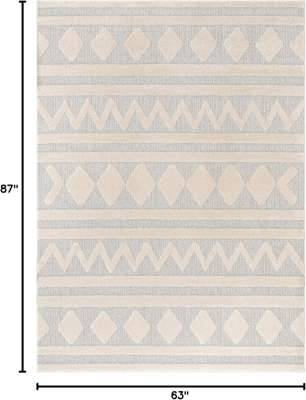 Harlow Zara Tribal Moroccan Diamond Pattern Beige High-Low 5'3" X 7'3" Area Rug