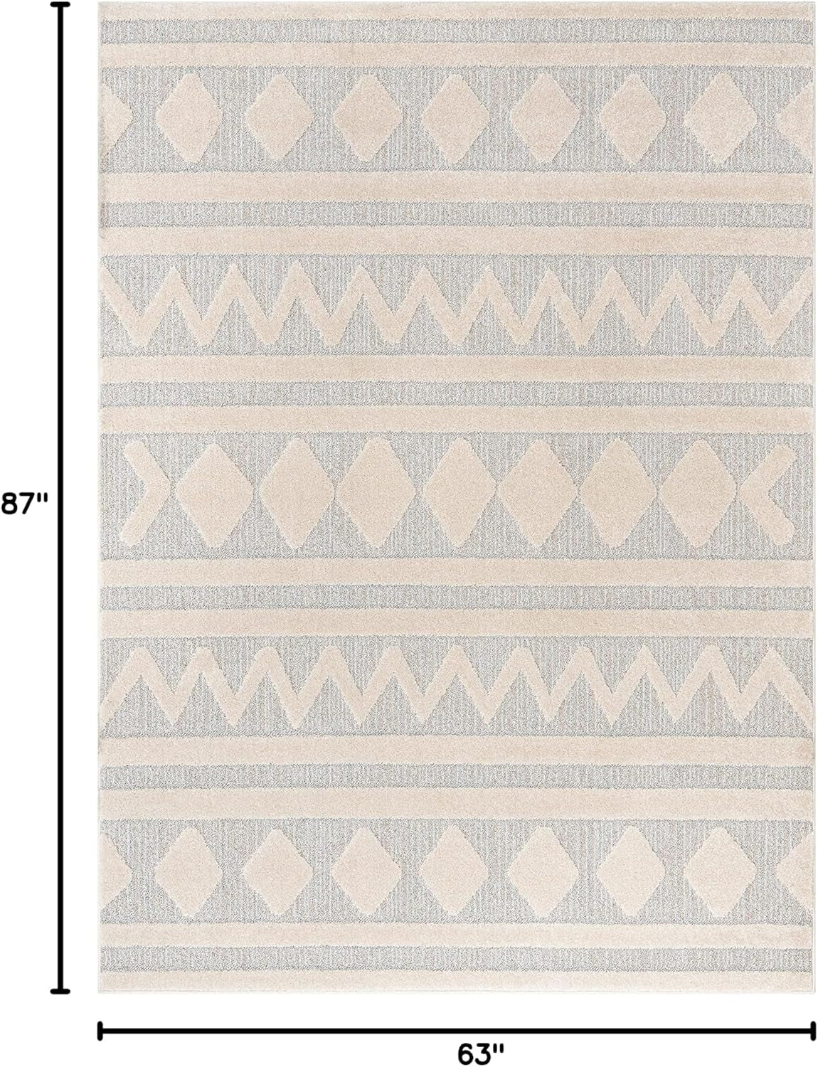 Harlow Zara Tribal Moroccan Diamond Pattern Beige High-Low 5'3" X 7'3" Area Rug