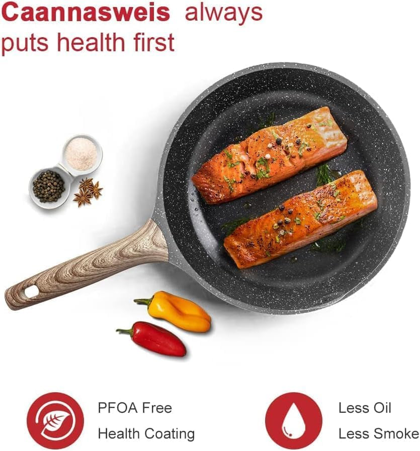 Nonstick Granite Frying Pan Skillet, Non Stick Omelette Fry Pans, Omelet Egg Pan, Stone Cookware Chef'S Pan, Induction Compatible, PFOA Free (Gray, 9.5 Inch with Lid)