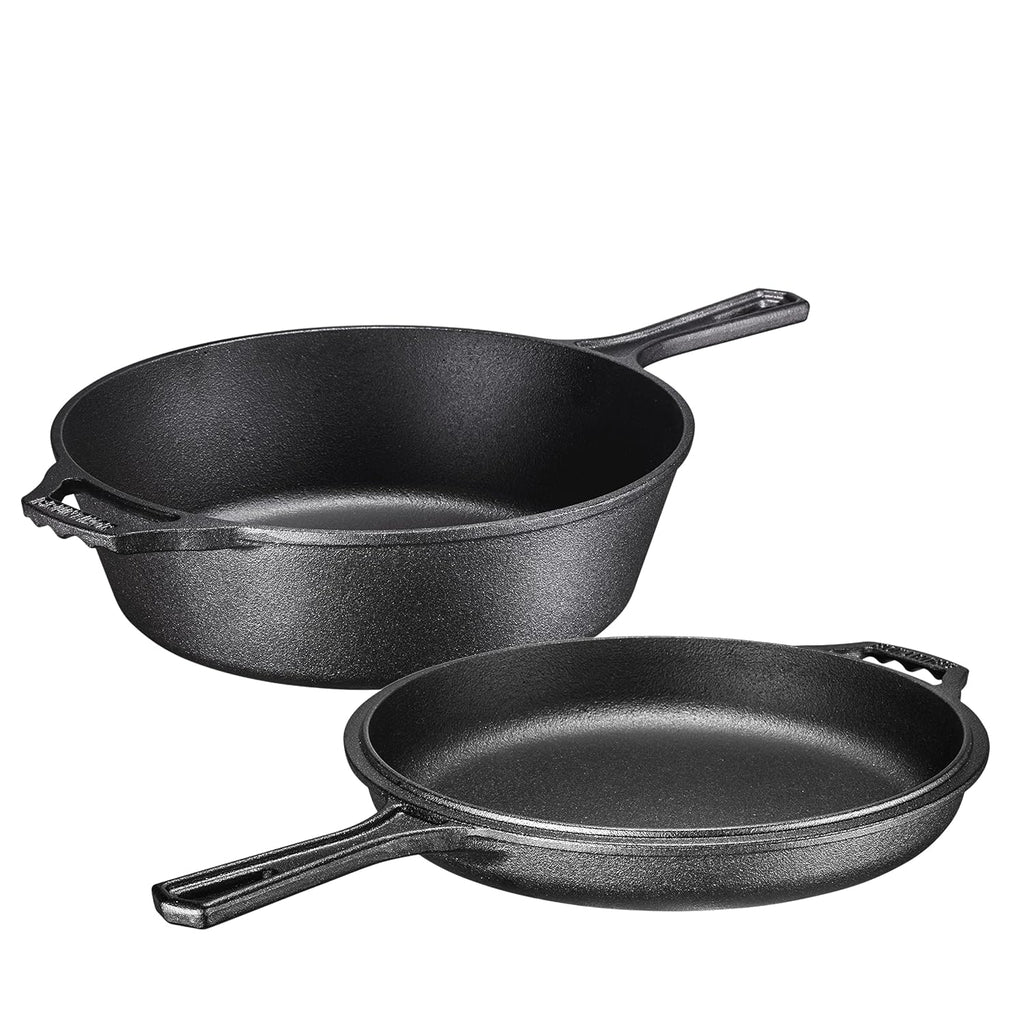 Cast Iron Skillet - 3 Quart Pre-Seasoned Cast Iron Dutch Oven - Deep Pot with Handle and Frying Pan Bundle - Kitchen Cookware for Indoor or Outdoor Camping