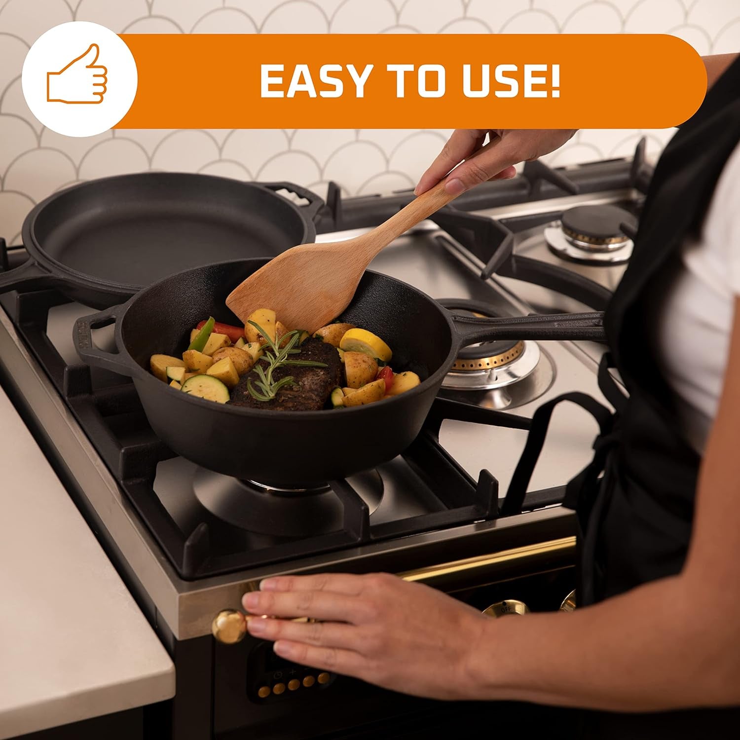 Cast Iron Skillet - 3 Quart Pre-Seasoned Cast Iron Dutch Oven - Deep Pot with Handle and Frying Pan Bundle - Kitchen Cookware for Indoor or Outdoor Camping