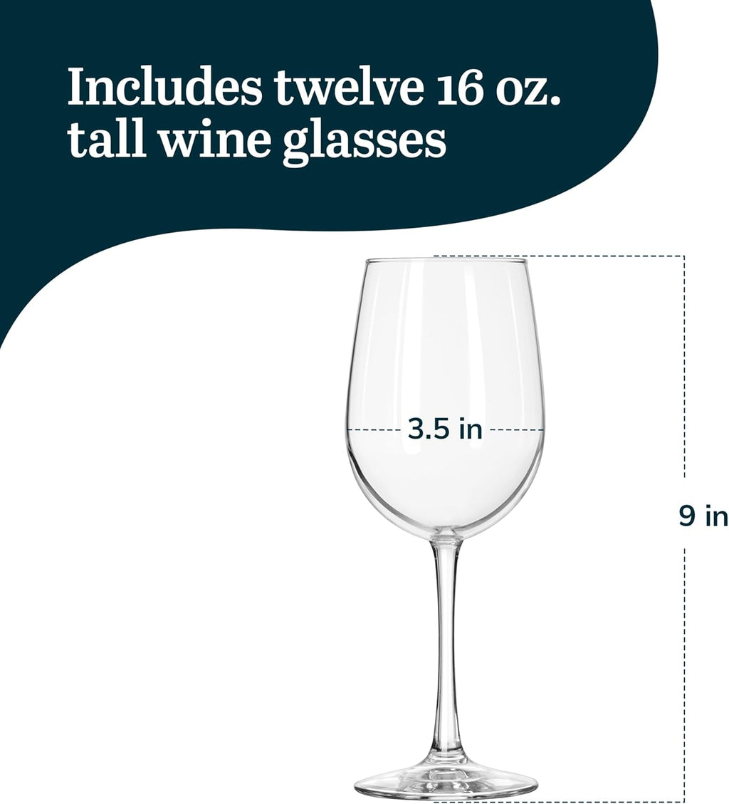 Vina Tall Wine Glasses Set, All Purpose Red and White Wine Glasses Set of 12, Professional Grade Glass Wine Glasses for Gatherings, Events