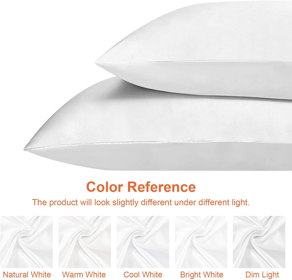 Satin Pillowcase Queen Set of 2, Soft Pillowcases for Hair and Skin Similar to Silk, White Pillow Cases 2 Pack with Envelope Closure, 20X30 Inches
