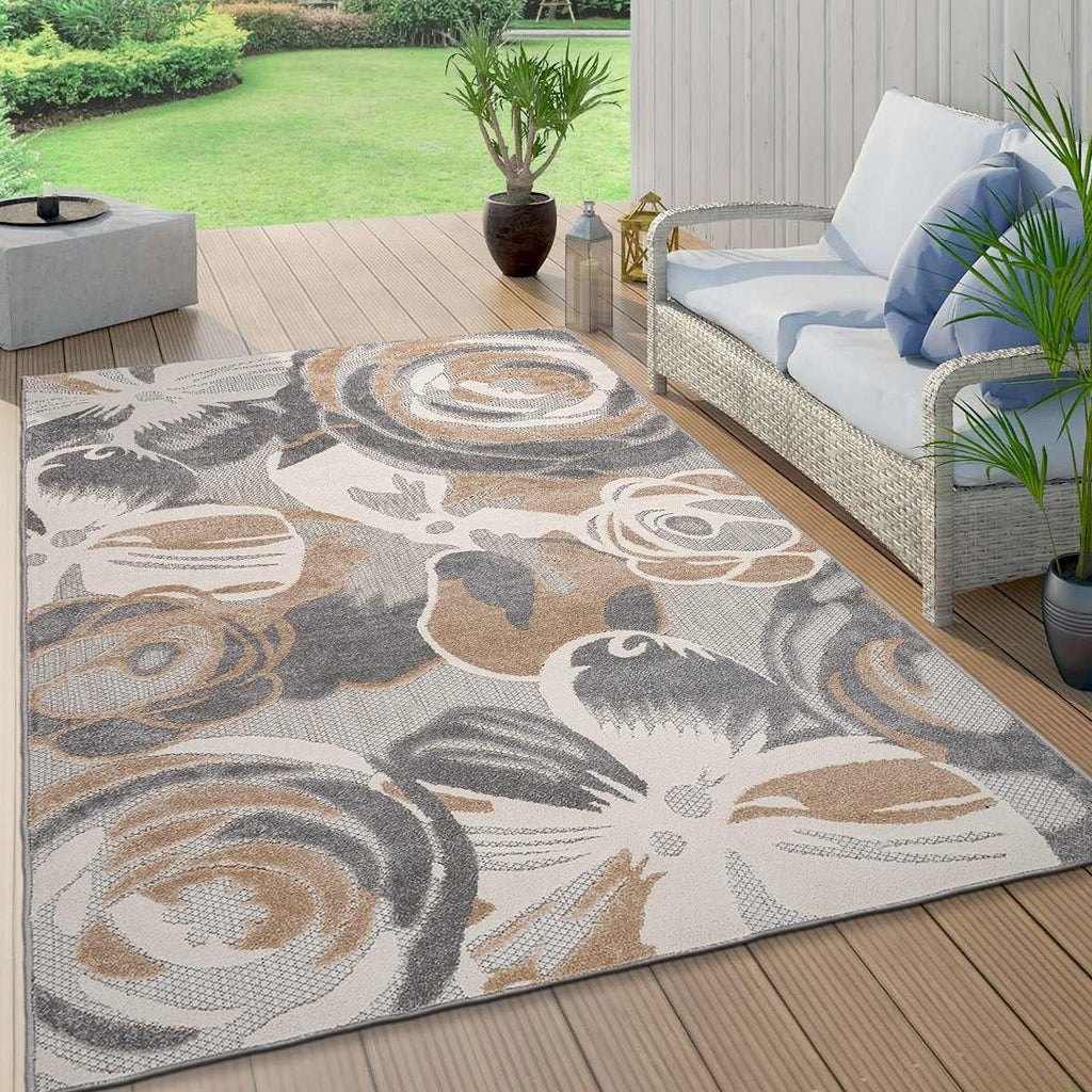Ravenna Modern Large Floral Flowers Indoor/Outdoor Area Rug 7'10" X 10' Gray