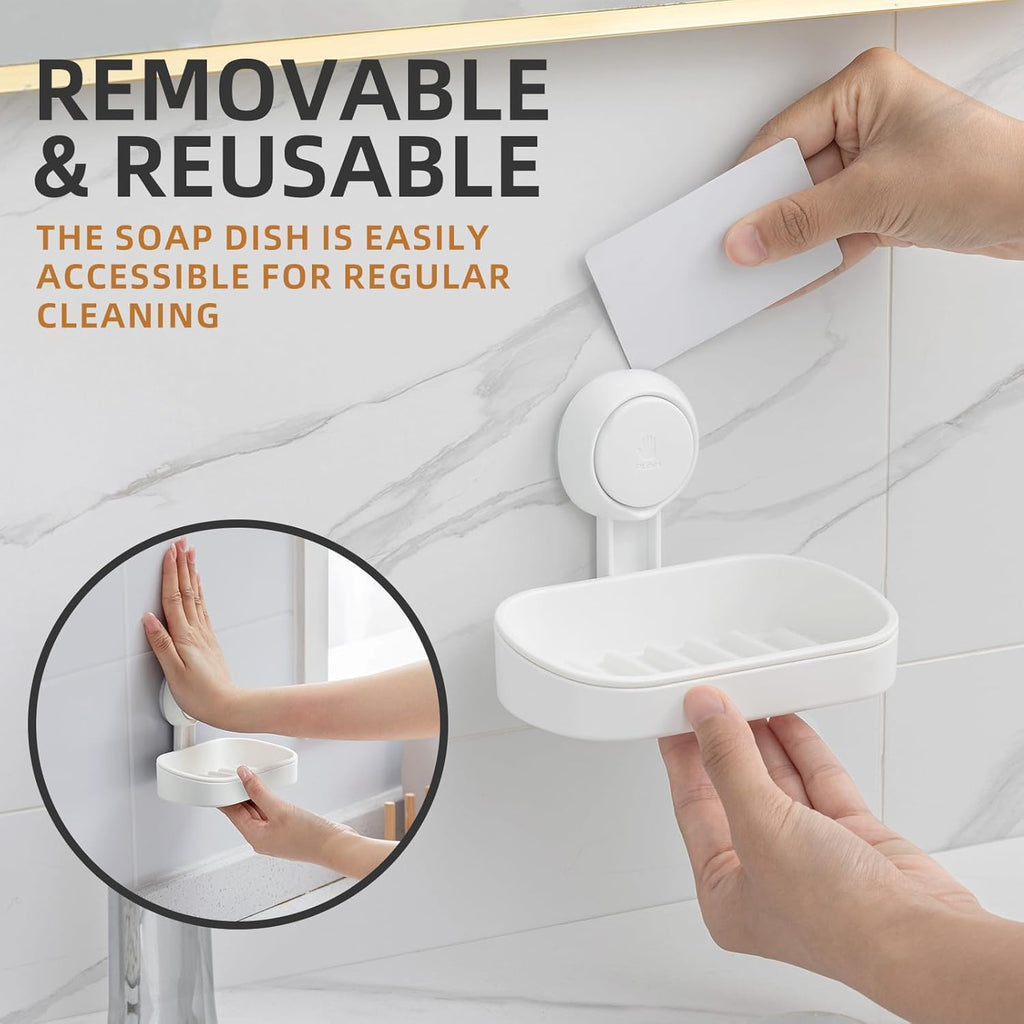 Soap Dish Holder for Shower Suction Cup Wall Mounted Self Draining No-Drilling Removable Bar Soap Sponge Holder for Bathroom Bathtub Kitchen Sink Waterproof Strong Vacuum Suction Adhesion