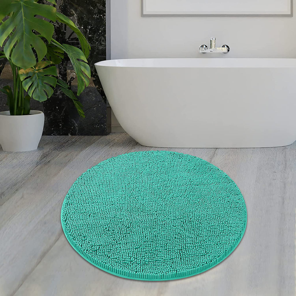 round Area Rug Set for Bathroom | Soft Plush Chenille Bath Mat, Water Absorbent Non-Slip Bathroom Rug | Washable Shag Carpet for Shower, Bedroom, or Home Décor | 36"X36" (Round) | Turquoise