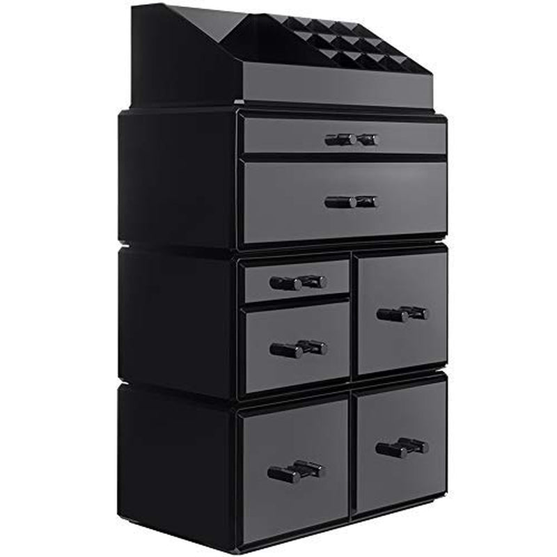 Innsweet Acrylic Cosmetic Organizer Beauty Storage Drawers, Large Makeup Storage Boxes Jewelry Display Cases with 7 Drawers, 4 Piece, Black
