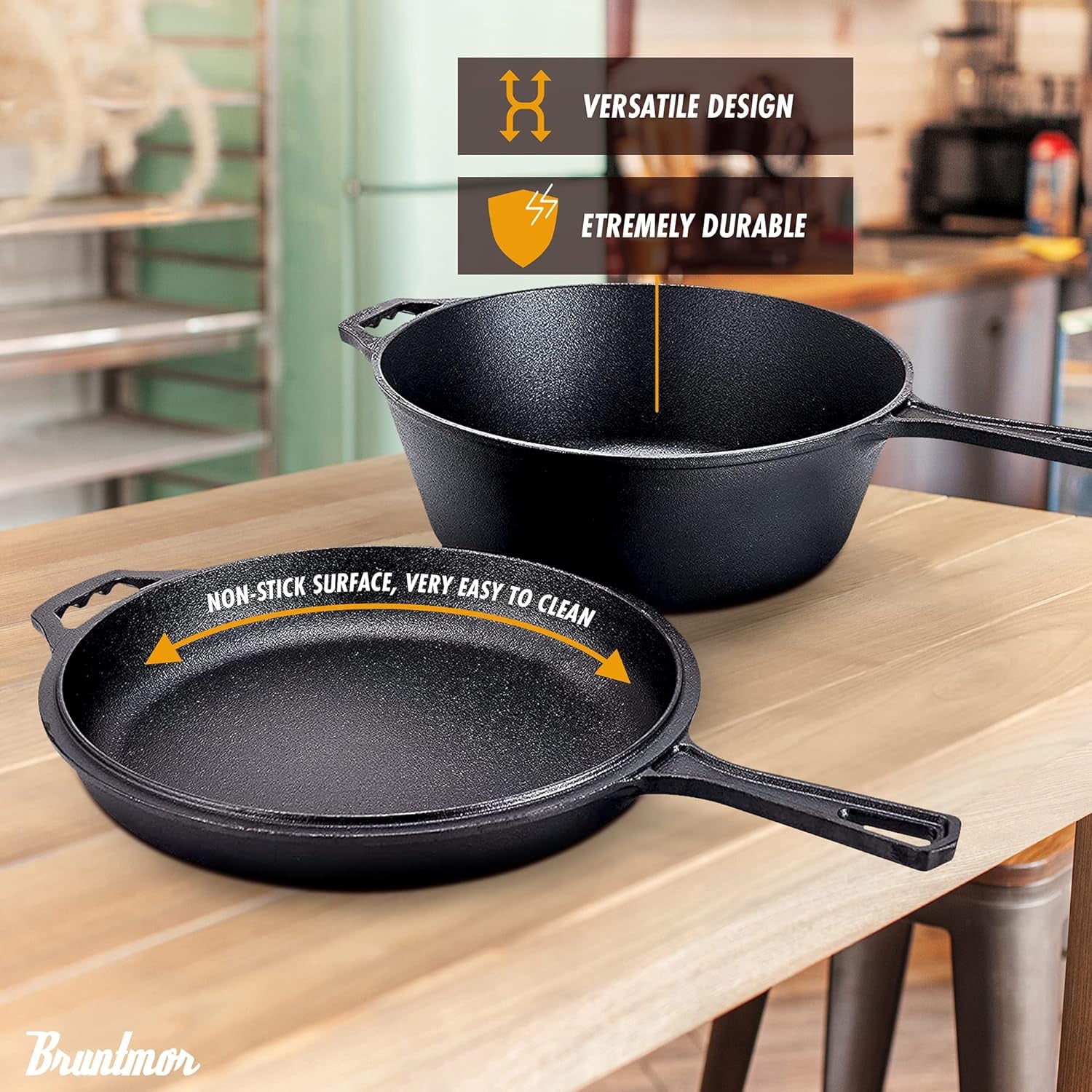 Cast Iron Skillet - 3 Quart Pre-Seasoned Cast Iron Dutch Oven - Deep Pot with Handle and Frying Pan Bundle - Kitchen Cookware for Indoor or Outdoor Camping